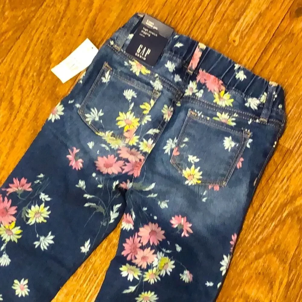 Baby Gap Girls Floral Pull On High Stretch Jegging Denim Jeans Size 5 Years